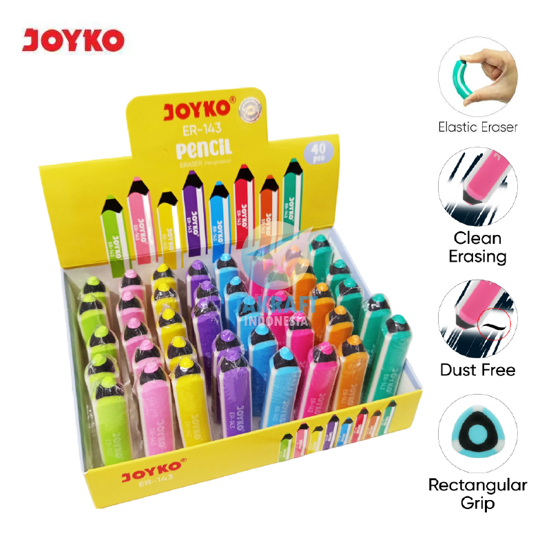 

(40 Pcs) GROSIR Penghapus Tanpa Ampas Model Pensil JOYKO ER-143 Dust Free Pencil Eraser Warna Warni Berkualitas | BOX