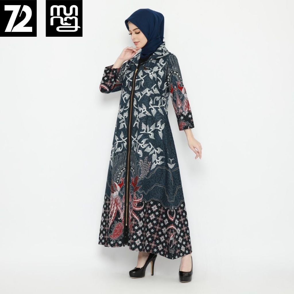Gamis Batik Premium Full Trikot Long Dress Navy Biru Dongker Katun Primissima 725346 Cap 72 - Batik 