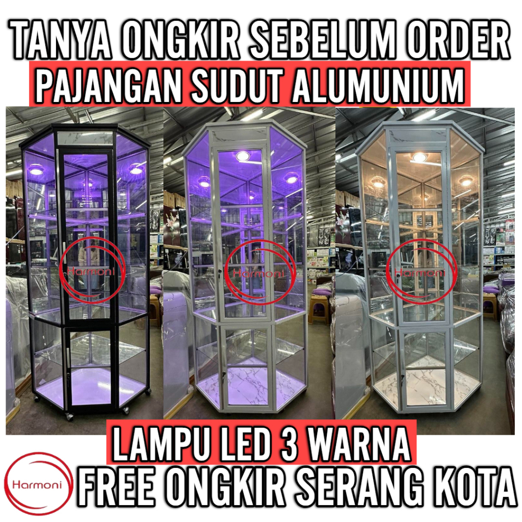 LEMARI SUDUT ALUMUNIUM PAJANGAN ALUMUNIUM SUDUT LEMARI HIAS SUDUT ALUMUNIUM LEMARI HIAS ALUMUNIUM SU