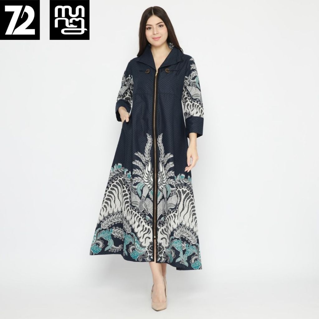Gamis Batik Aksara Premium Long Dress Navy Biru Dongker Katun Primissima 725348 Cap 72 - Batik Gamis