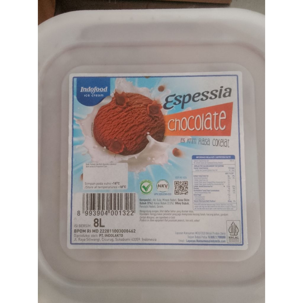 

Indoeskrim Espessia Cokelat 8 liter Indofood