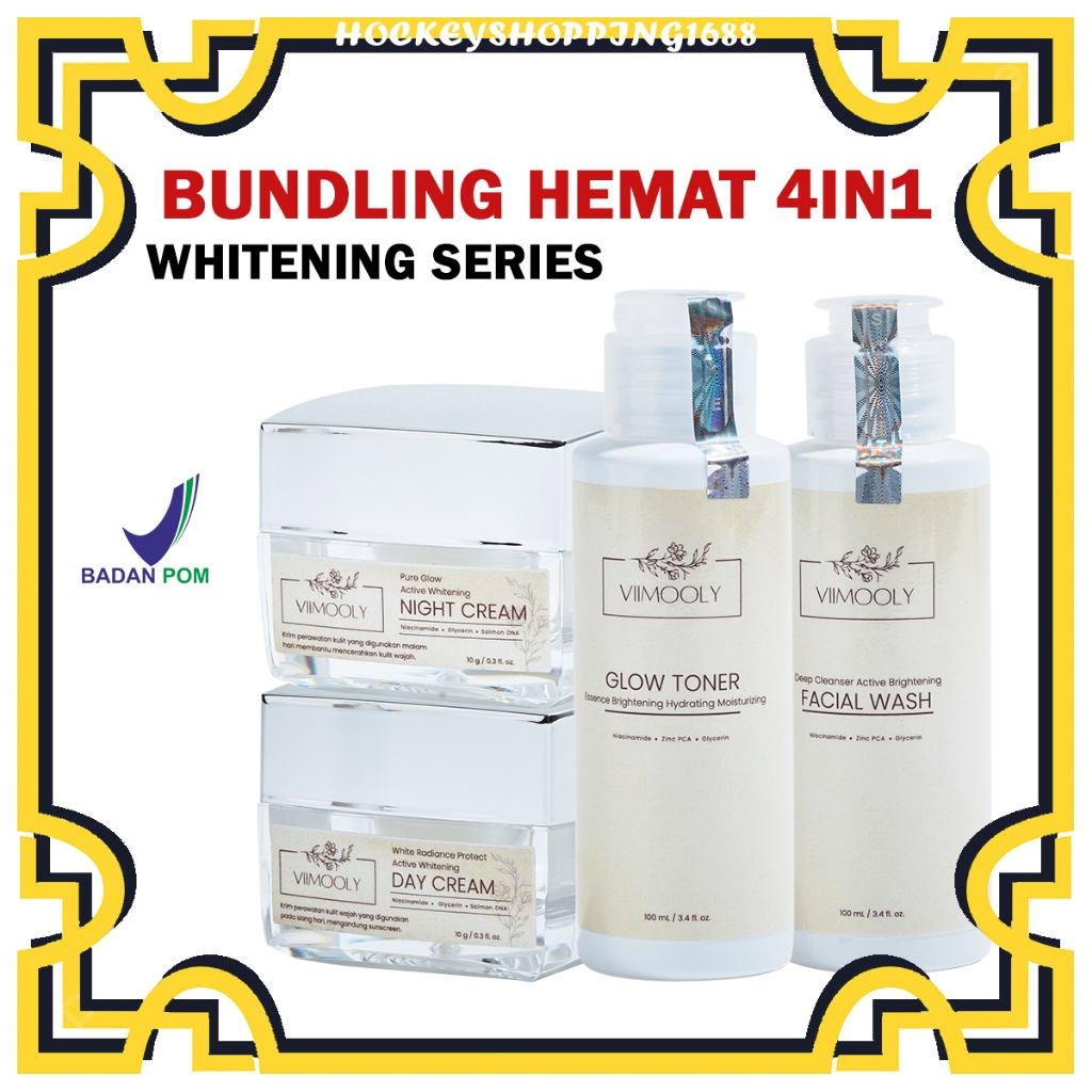 HS [ PAKETAN ] VIIMOOLY - PAKETAN DNA SALMON WHITENING SERIES 4PCS GLOW TONER FACIAL WASH DAY CREAM 