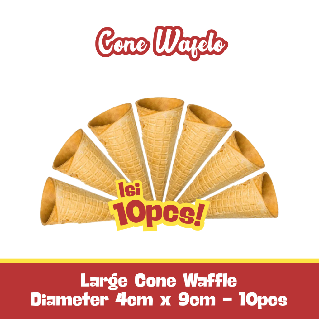 

Large Cone Waffle 4x9cm Isi 10 pcs Cone Es Krim Besar Renyah Manis Dessert Café Hotel Restoran