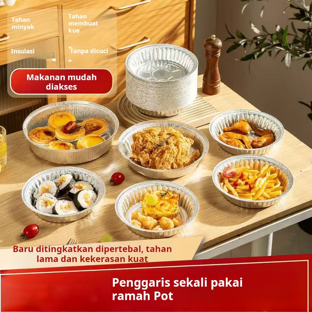 Kotak kertas timah sekali pakai, rumah tangga, loyang kertas penggorengan udara bulat, nampan alumin