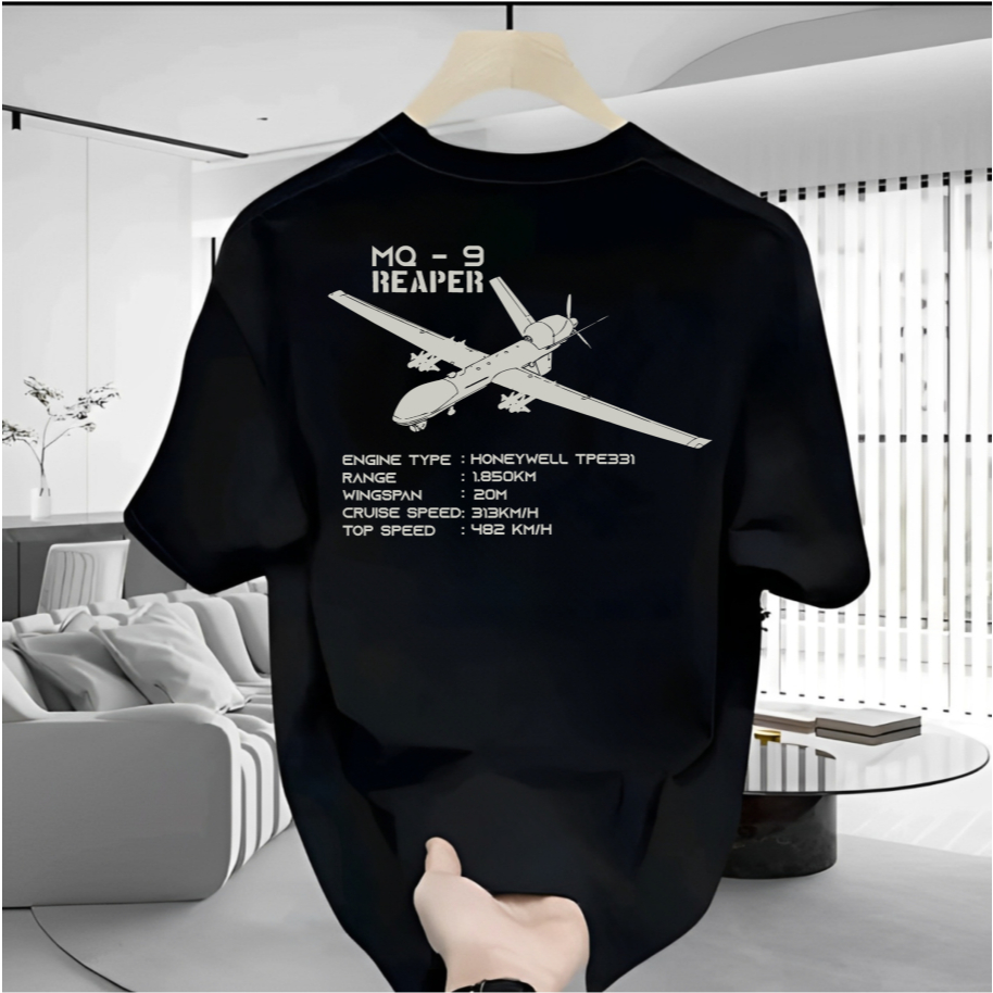 KAOS REGULER DISTRO UNISEX, MOTIF ARMY MQ-9 REAPER DRONE, PRINT DTF PREMIUM ANTI KRACK, BAHAN LEMBUT