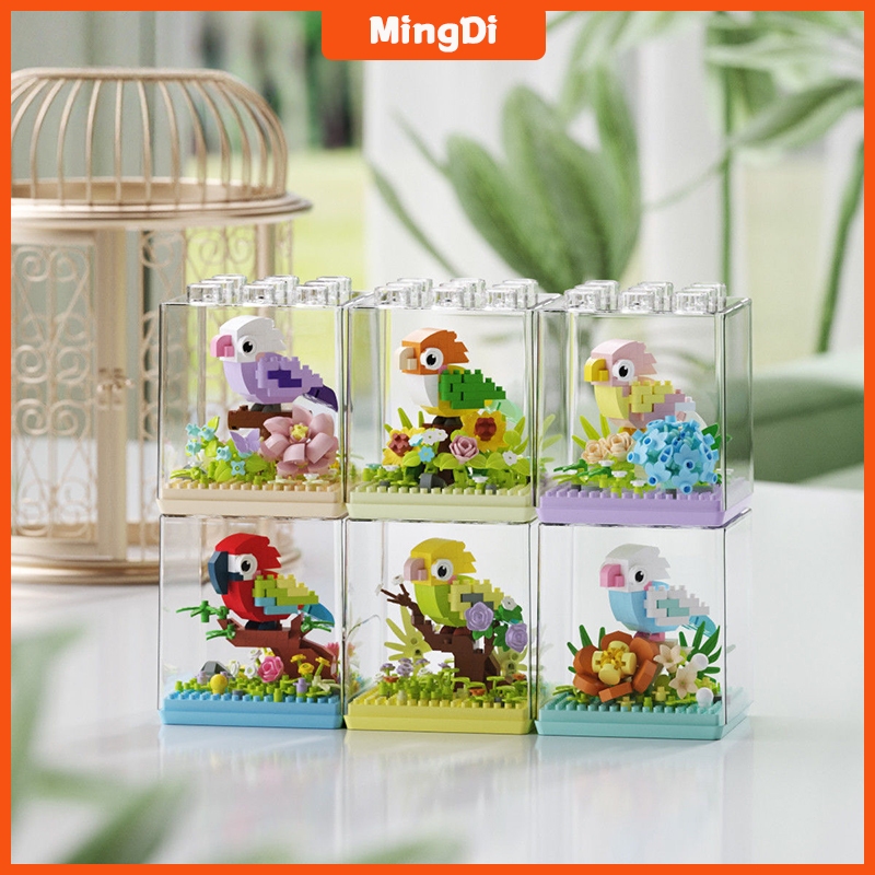 MINGDI (BOX) Brick Brid Mainan Anak Perempuan Brick Burung nuri Hewan Kreatif Edukasi Hadiah