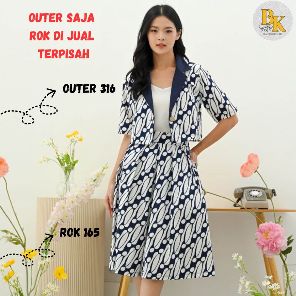 AON 316 + AON 165 / Outer Batik Wanita / Rok Batik Modern / Baju Batik / Blezer Batik