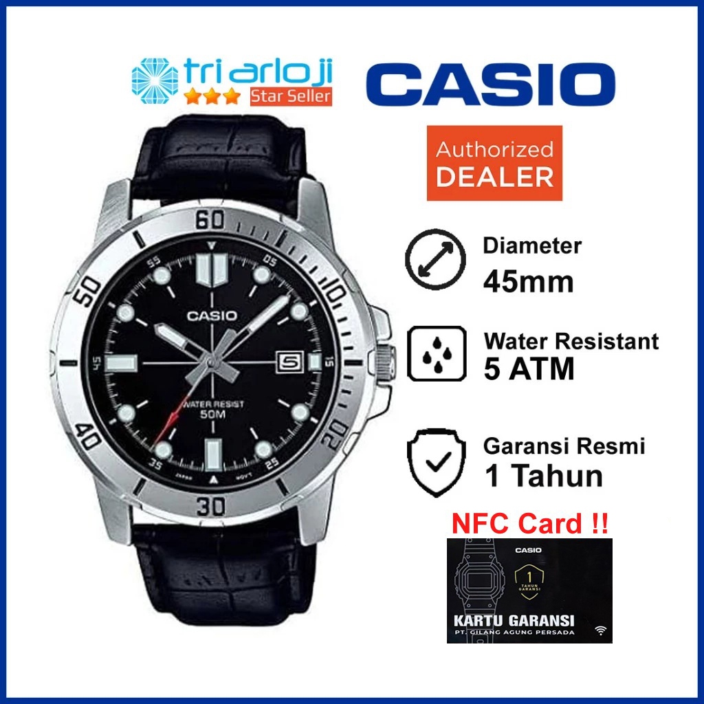 CASIO MTP-VD01L-1EVUDF Jam Tangan Pria Analog Hitam Kulit MTP-VD01L-1E MTPVD01L