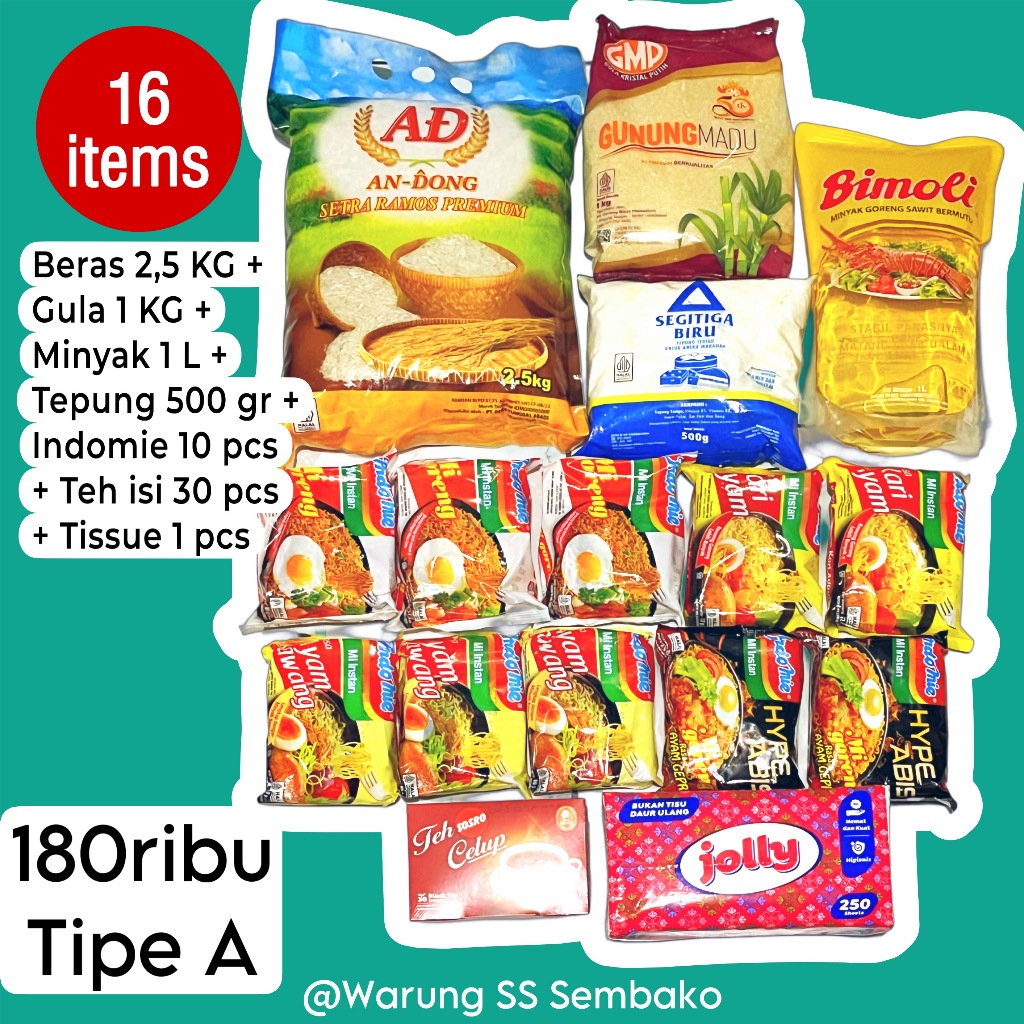 

Paket Sembako 180ribu - Belanja Bulanan Kebutuhan Pokok Stok Beras 2,5 KG Minyak Goreng Gula Indomie Hampers Bingkisan Kemasan Kardus Box