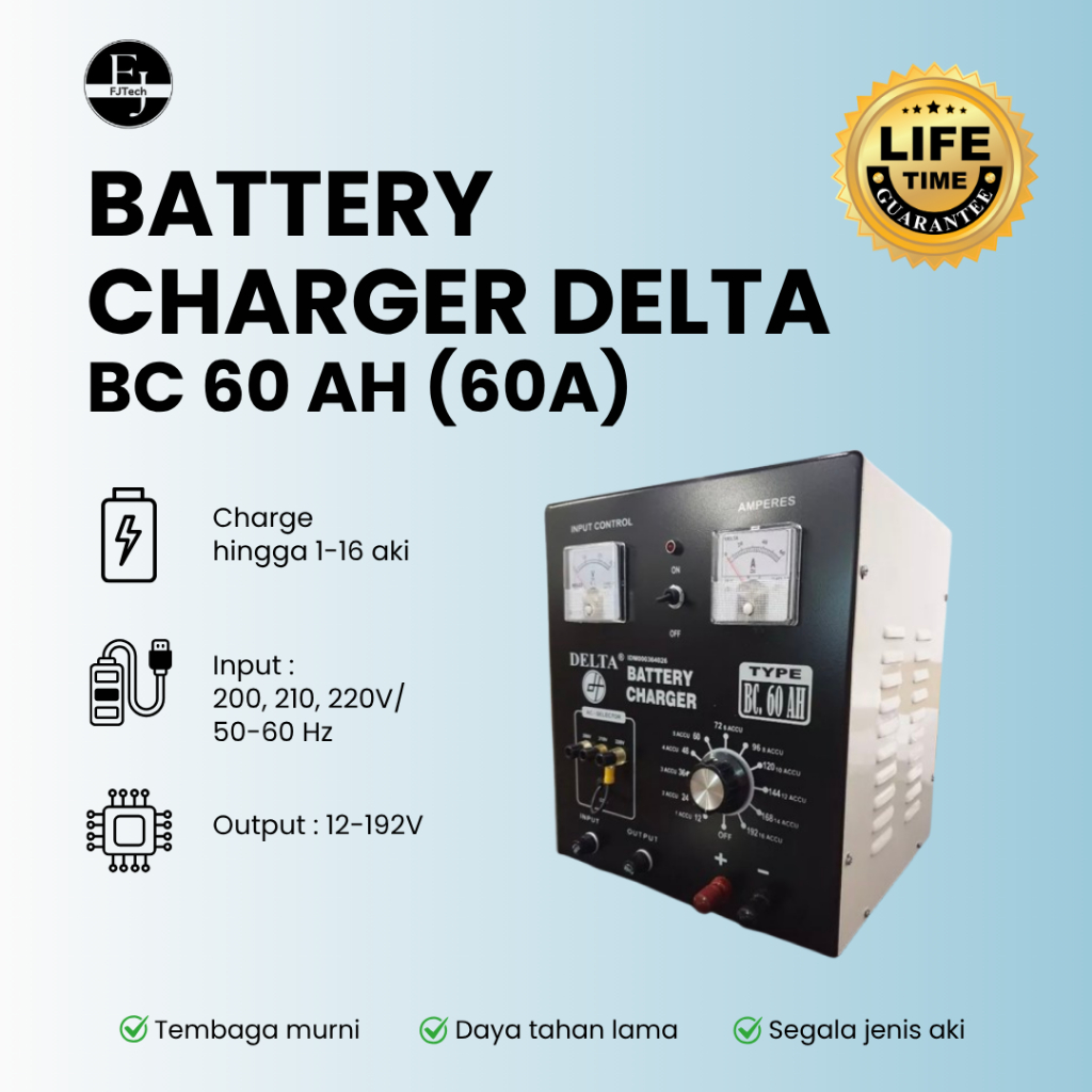 DELTA BC 60 AH | Battery Charger Accu/ Cas Aki Tembaga Murni | DT 660D