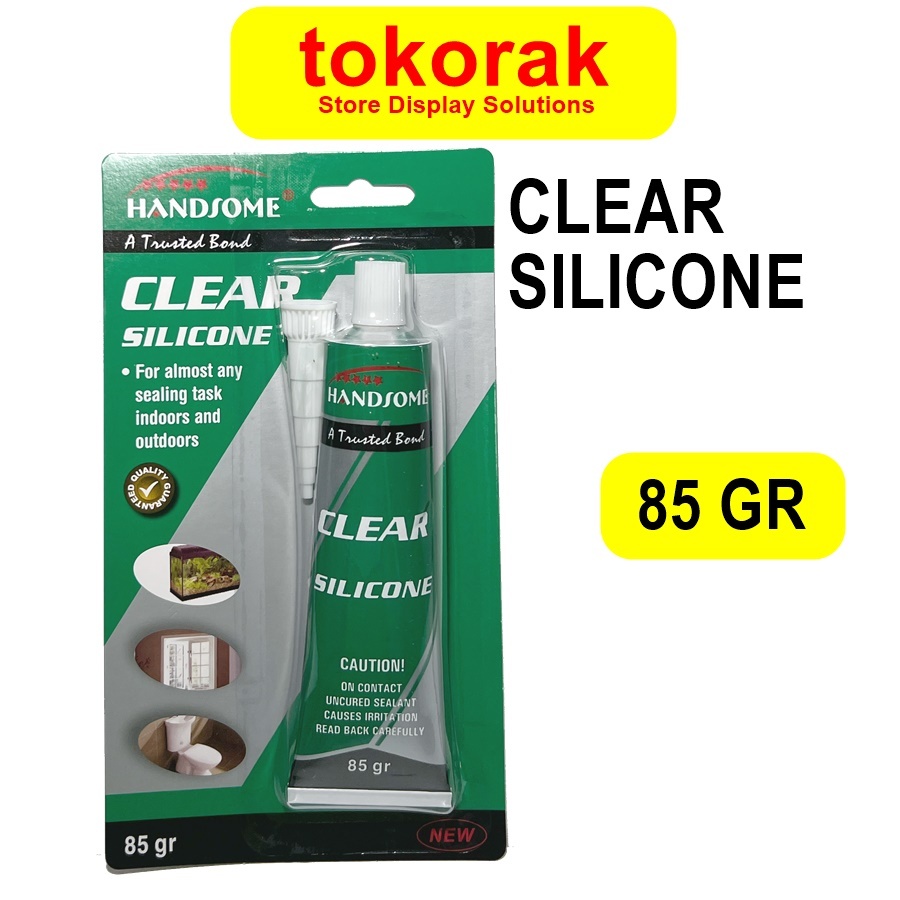 HANDSOME LEM KACA LEM SILICONE SEALANT CLEAR HANDSOME 85 GR LEM KACA BENING AQUARIUM RUBBER SEALANT 