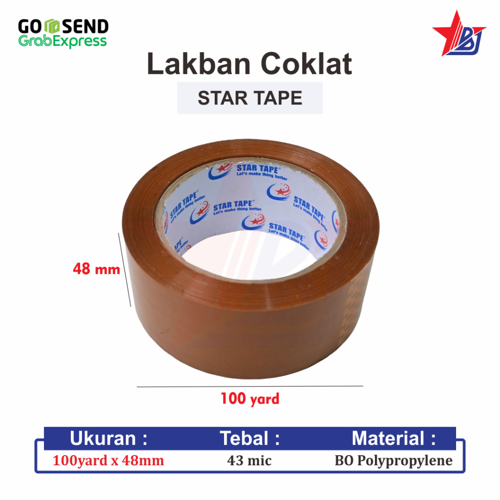 

ASLI ( 6 PCS ) 45MM X 100 YARD BC LAKBAN BENING LAKBAN COKLAT STAR TAPE MURAH