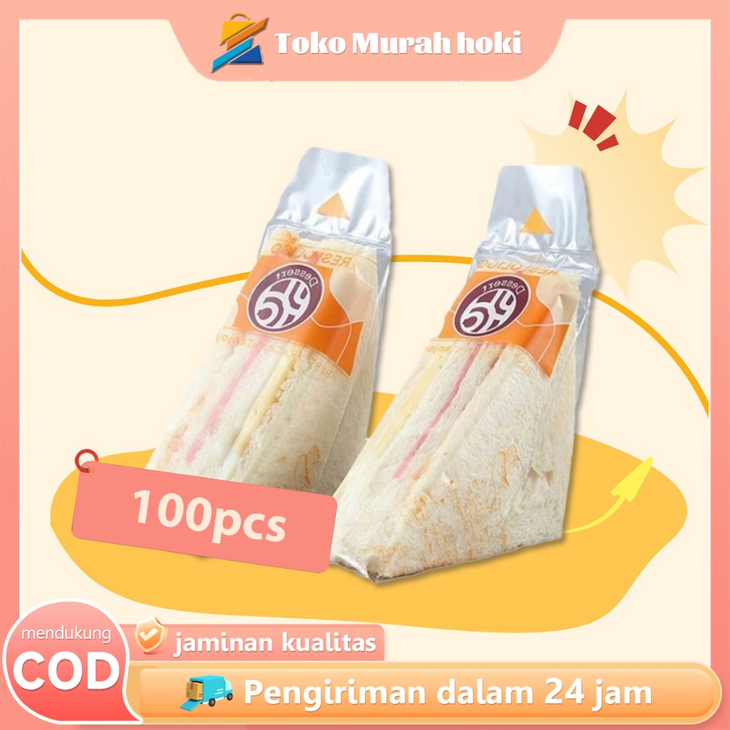 100pcs Kemasan Sandwich Transparan Sandwich Bag Kemasan Roti Segitiga Kemasan Plastik Sandwich