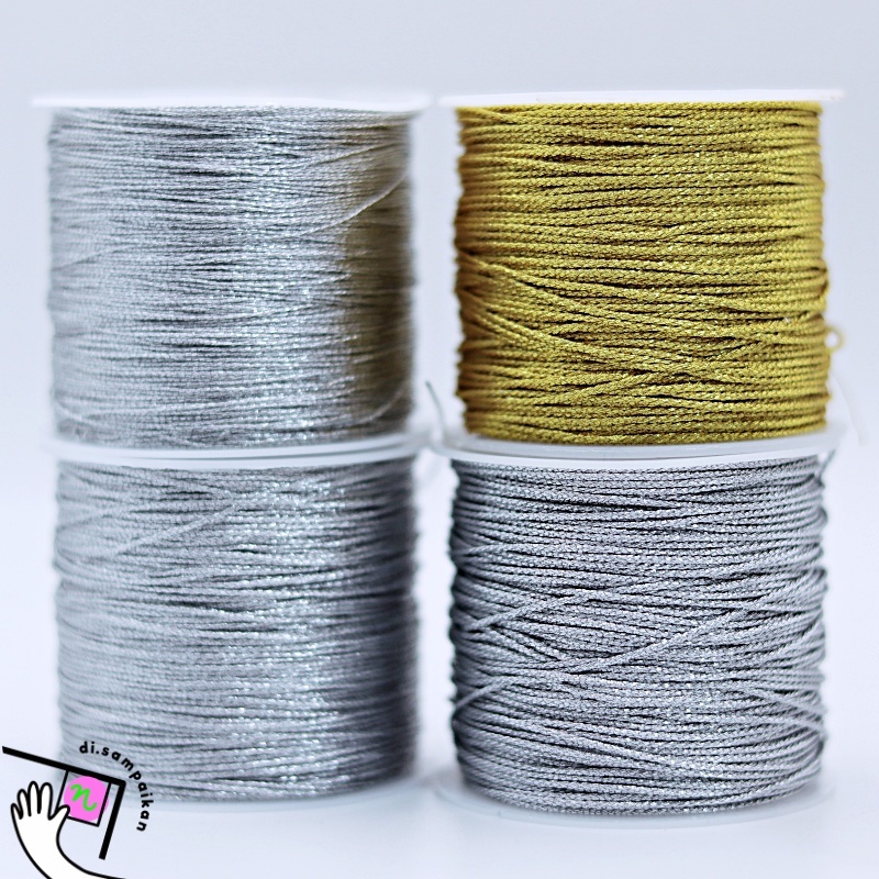 1 Roll Tali Giok / Tali Cina Metalik Silver Gold untuk aksesoris / Gantungan Hp Manik-Manik