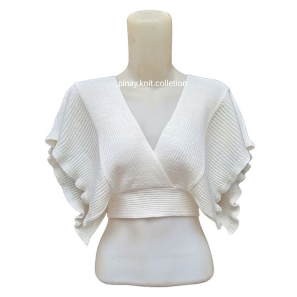 KODE F38K Atasan Crop Outer Rompi Rajut WanitaVest Knit Ruffle Pinay