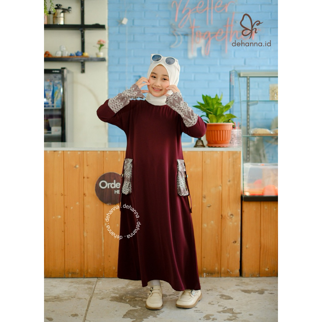Baju Gamis Abaya Cargo Anak Perempuan (Bisa Couple Ibu dan Anak) 2 - 12 Tahun Bahan Marina Silk