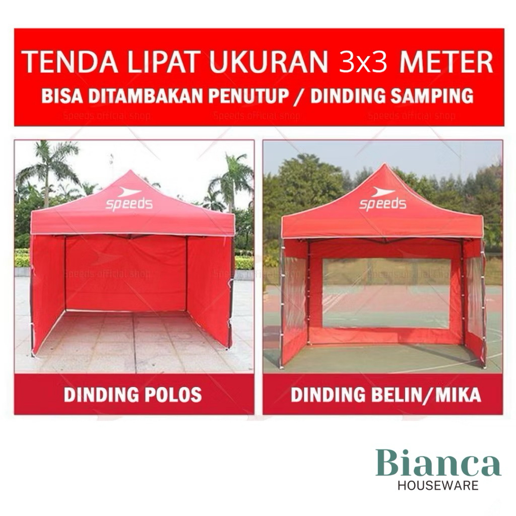 Tenda Lipat Merk Speed Premium Ukuran 3x3 M Termasuk Terpal Biru/Merah