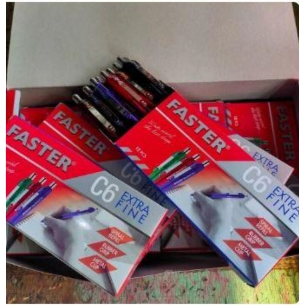 Faster Ballpoint Pen C600 (Cabut) / Extra Fine Ballpoint Pen C6 (Cetek) Biru , Hitam , Merah - Gross