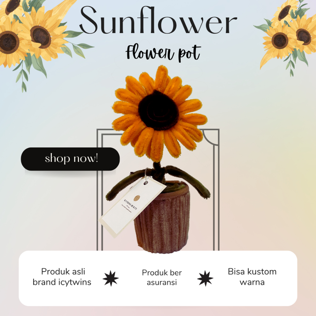 HARGA PROMO - SunFlower Pot kawat bulu Gift hadiah pajangan meja pajangan kamar Aesthetic