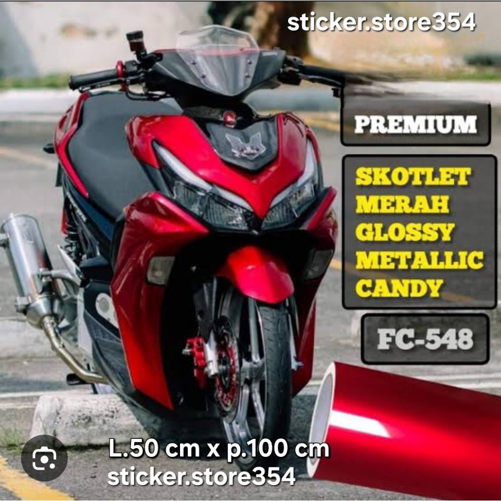 Sticker skotlet fanchi merah candy/merah maron metalik glosy premium  per meter ,skotlet motor,mobil