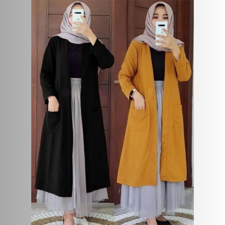 KODE K73N Outer Blazer Panjang Wanita Muslimah Kekinian Terbaru Blazer Long Cardigan Wanita Bahan Ka