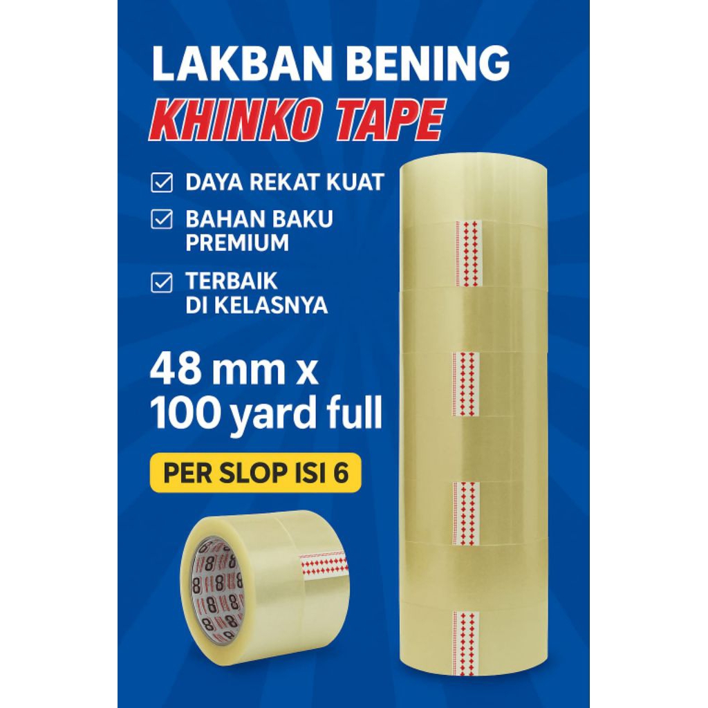 

FLASH SALE! Lakban Bening KHINKO TAPE MURAH Lakban Packing ukuran 90Y 100Y – Super Kuat, Harga Hemat / Isolasi / Solatip / Lakban Bening Termurah