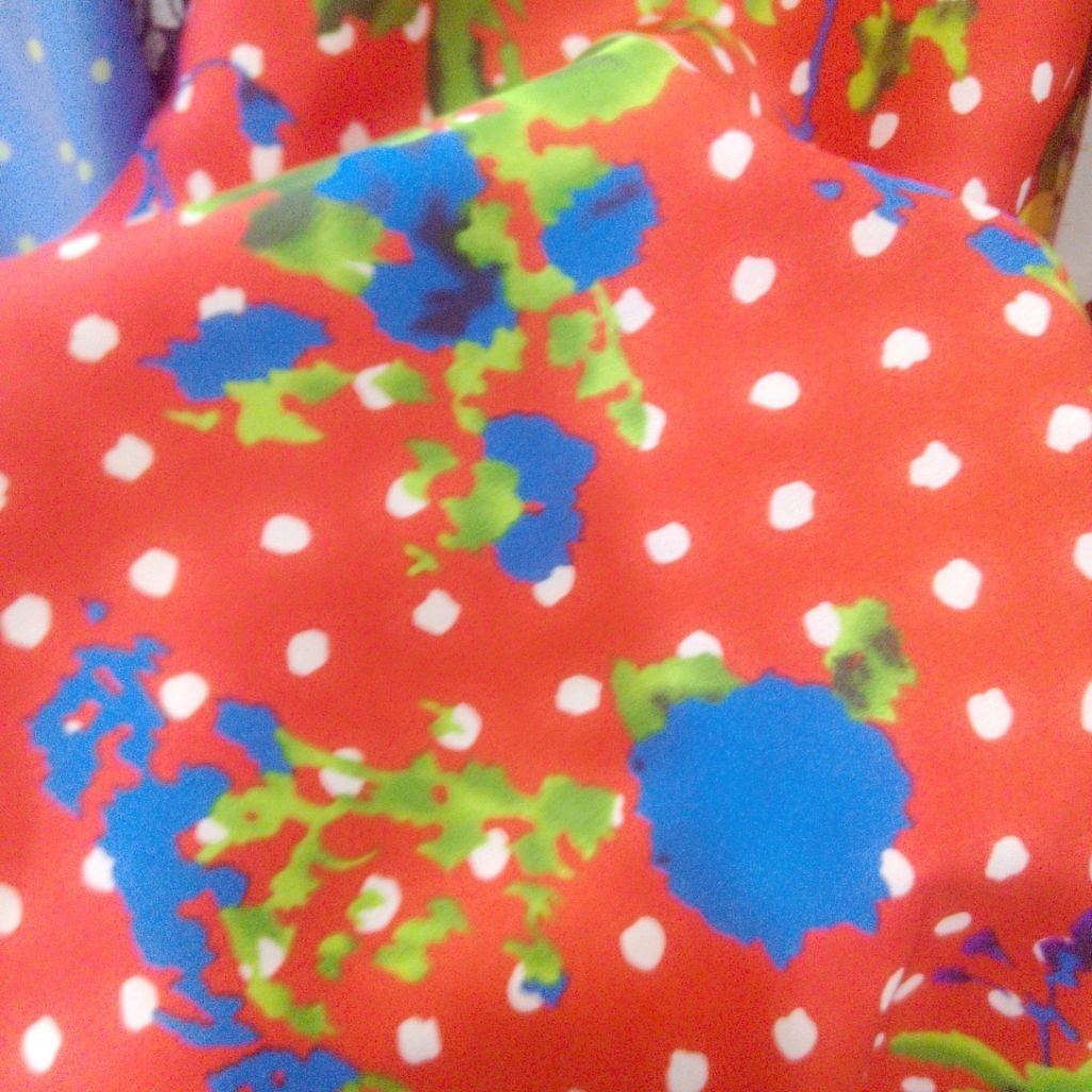 Kain Satin Silk Motif Bunga Polkadot Premium - (ALT) - Kain Satin Motif - Kain Satin - Harga Persete