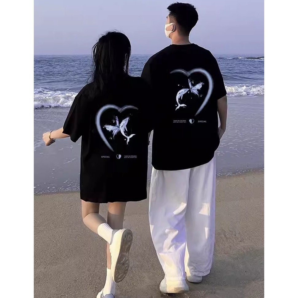 KODE Q83H KupuKupu Paus Kaos Pria TShirt Wanita T Shirt Pria Baju Couple Pasangan Oversize Couple