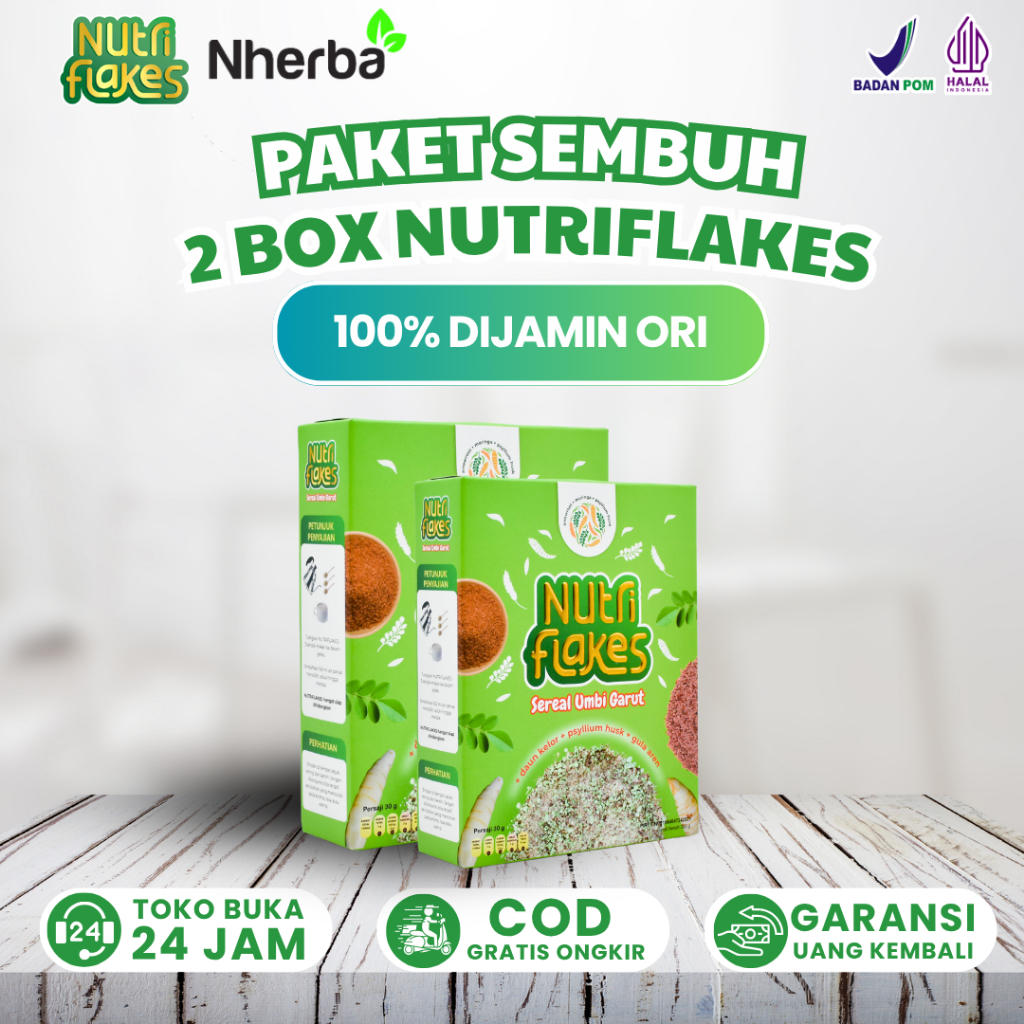 

Paket 2 Box Nutriflakes - Sereal Umbi Garut Ampuh Atasi Asam Lambung, Maag dan Gerd