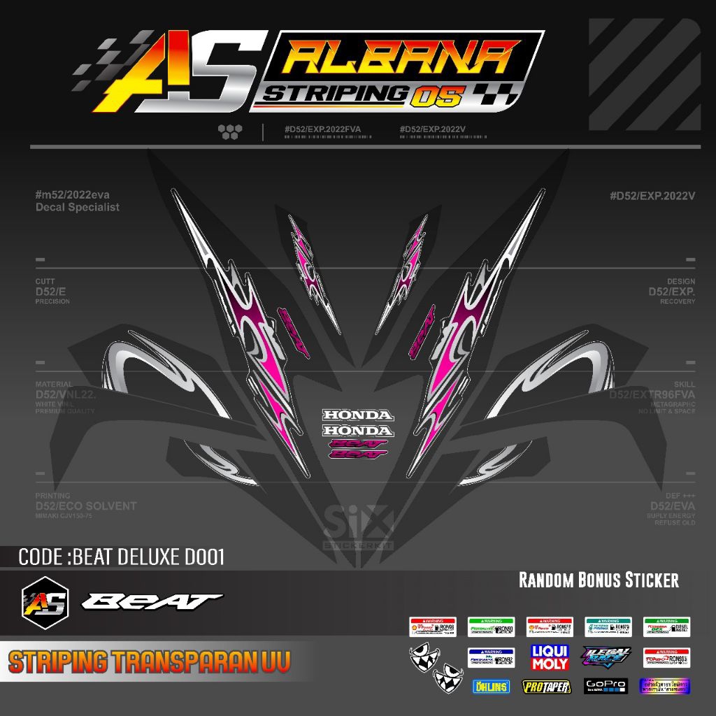 Striping transparan beat Deluxe/stiker beat deluxe transparan uv