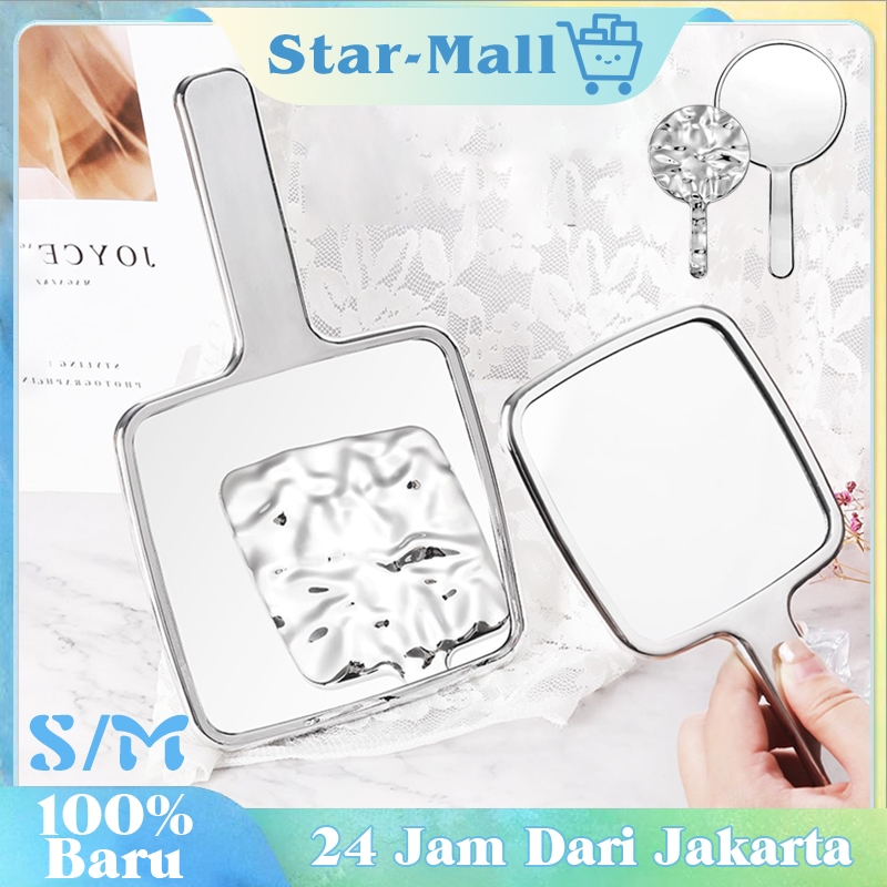 Cermin Rias Korea Aesthetic Silver / Genggam Cermin Kecil Vintage / Cermin Bulat Kecil