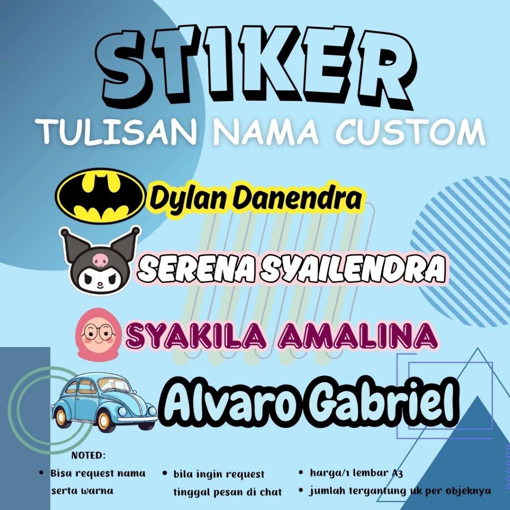 

Stiker Custom Tulisan dan Warna | Custom Nama Anak | Stiker Back To School |Label Nama