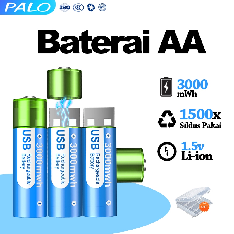PALO usb 1.5v Baterai cas batrai mengisi batre lithium untuk pengisian battery aa baterai aa charger