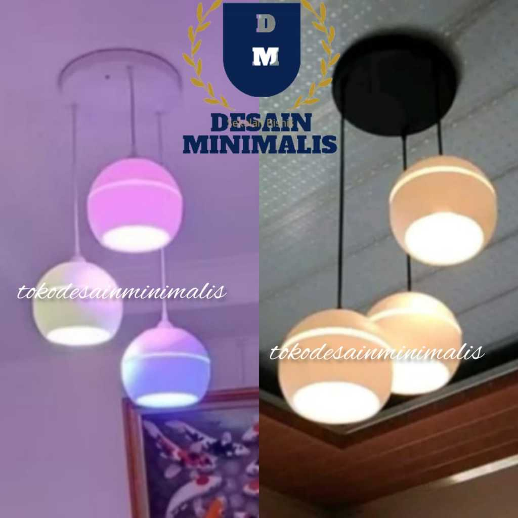 lampu hias gantung putih cabang 3 / kap lampu hias minimalis