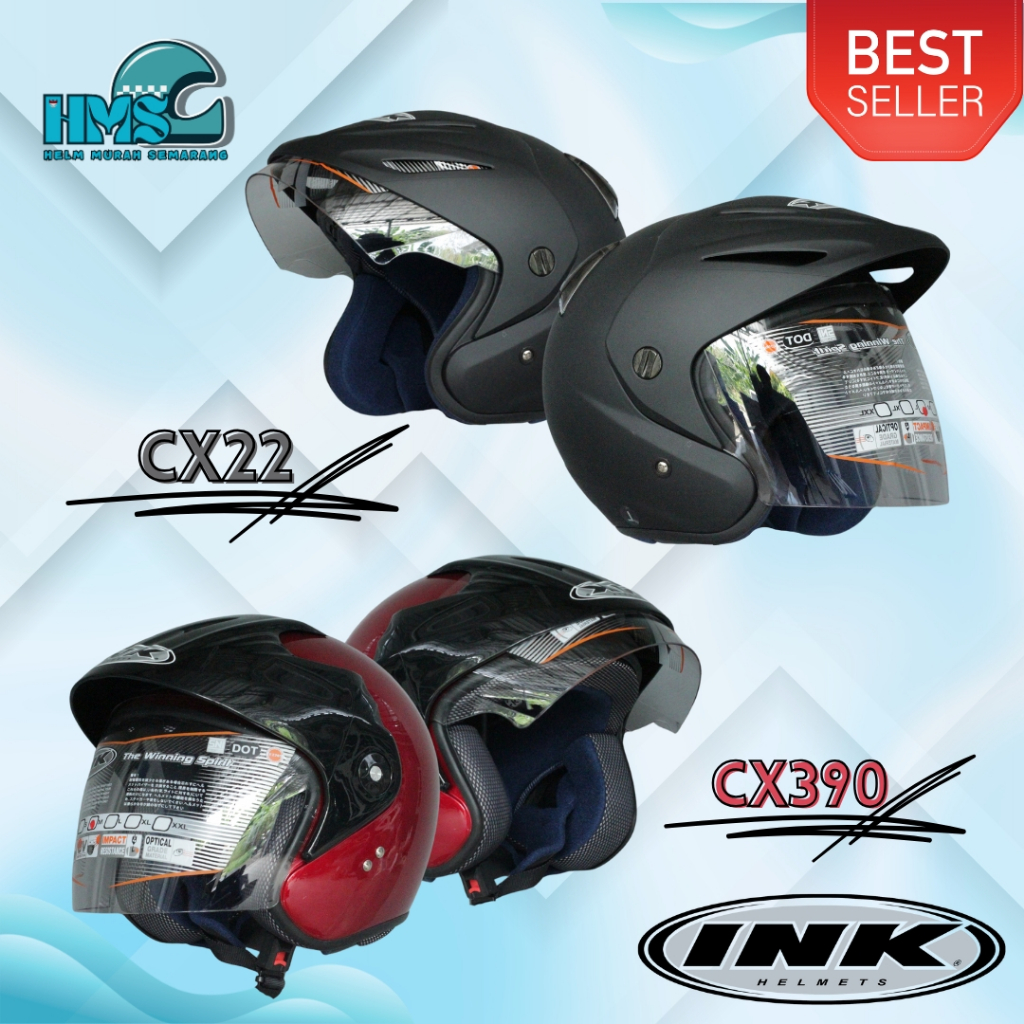HELM INK CX22 & CX390 ORIGINAL HALF FACE INK TOPI CX 22 & INK BATMAN CX 390 PRIA & WANITA DEWASA