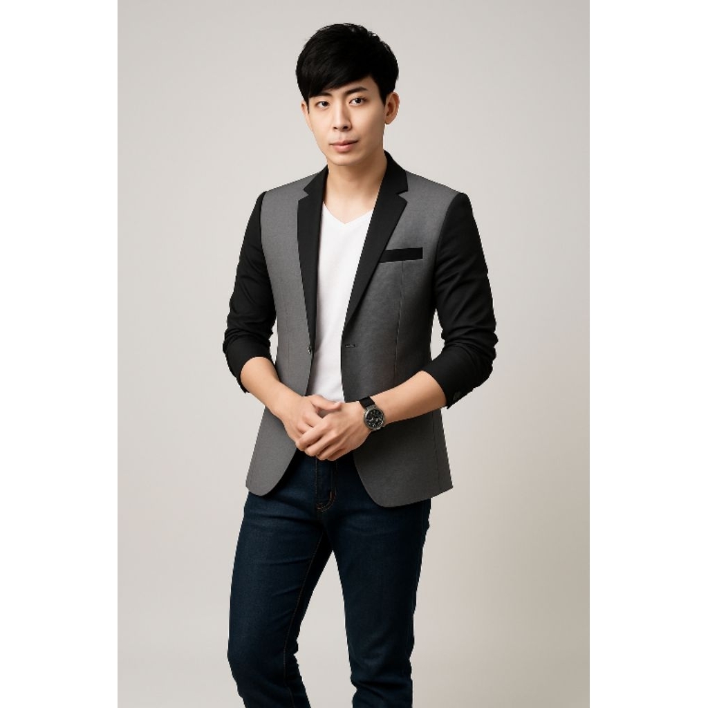 Jas Blazer Pria Slim Fit SMITH GREY [NIKAYU Premium + Bonus Cover] Formal Korean Stylish  Casual Kom