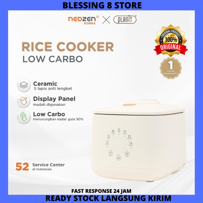 Neozen x Planit Low Carbo Rice Cooker Multifungsi Multi Cooker Low Watt Slow Cooker 7 in 1