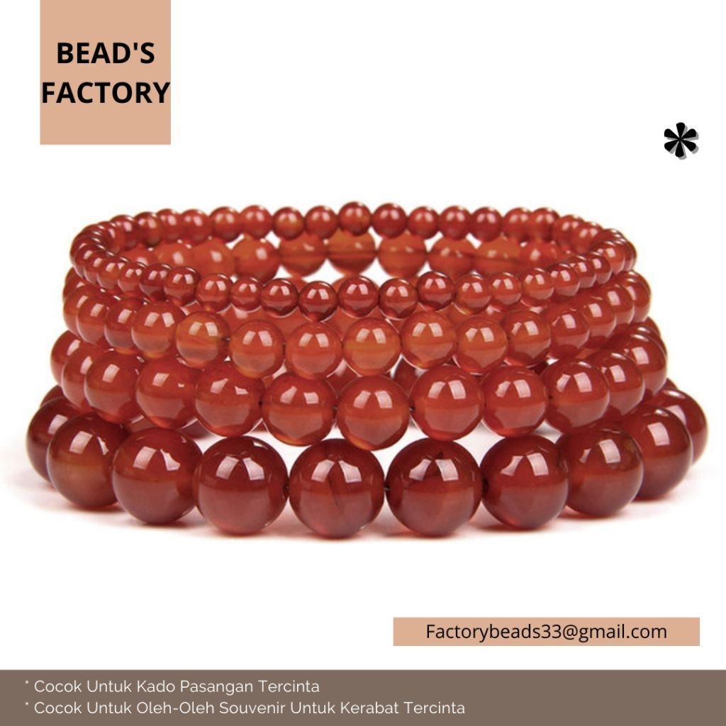Gelang Tangan Batu Kristal Agate Carnelian Merah Natural Untuk Wanita