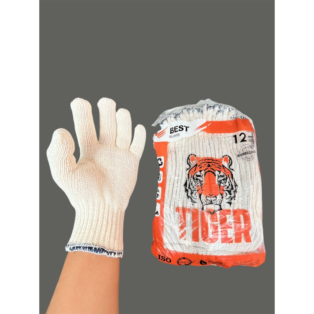 Sarung Tangan Benang 5 Putih TIGER - Sarung Tangan Cotton List Navy
