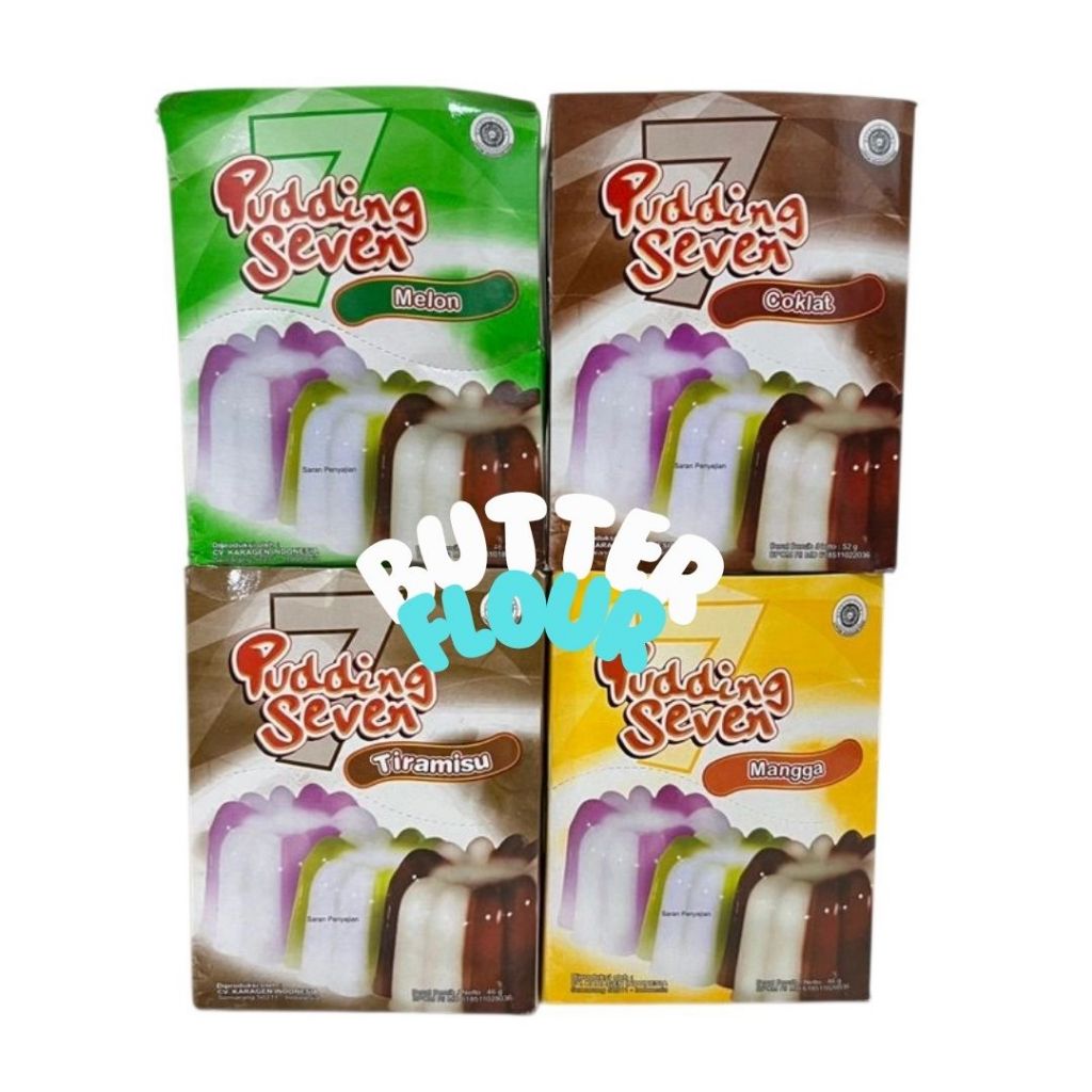 

Puding Seven Box Rasa Mangga Coklat Stroberi Melon Tiramisu Bubuk Agar Agar Jelly Isi 12pcs