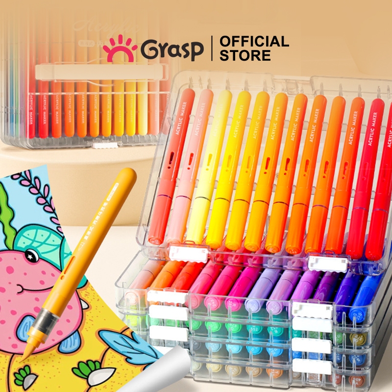 

GRASP Marker Acrylic Pen 12/24/36/48/60/72 Warna Spidol Box Tingkat Brush Lentur MW008