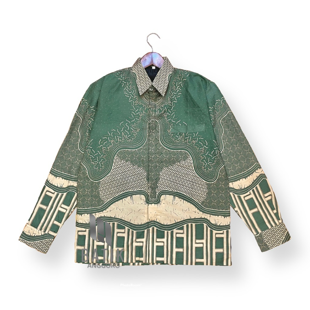 DISKON KEMEJA BATIK ANAK COWOK HIJAU SAGE LENGAN PANJANG FURING DALAM