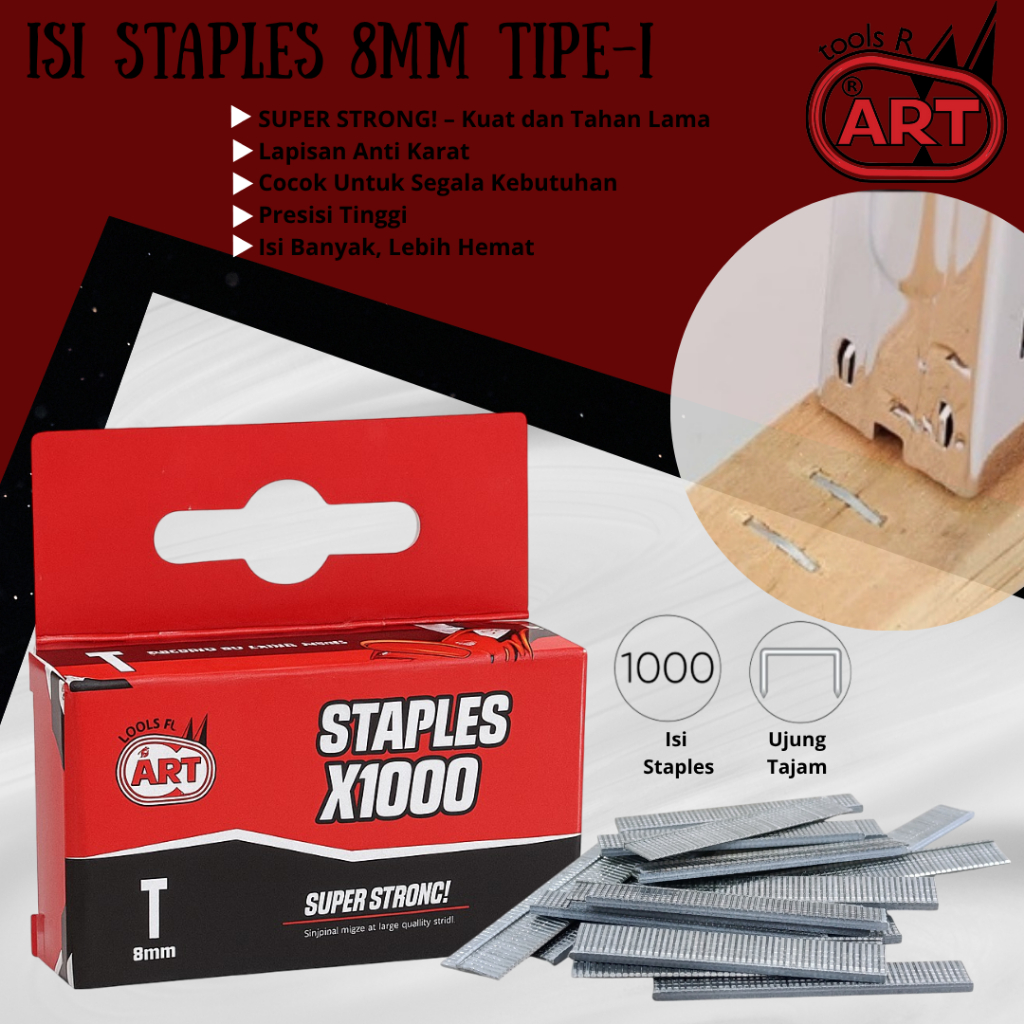 

Staples Gun Manual Isi Ulang Refill Staples 1000 pcs 11.3x0.7x8mm Perkakas Isi Staples Tembak Gun Tracker Tipe-T 8mm ART
