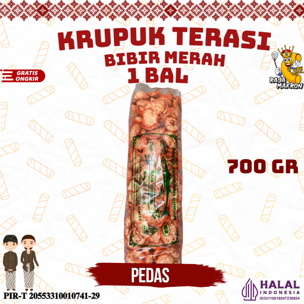 

1 BAL KRUPUK TERASI BIBIR MERAH RASA PEDAS 700GR Snack Food Cemilan Kering Kerupuk Makanan Keripik