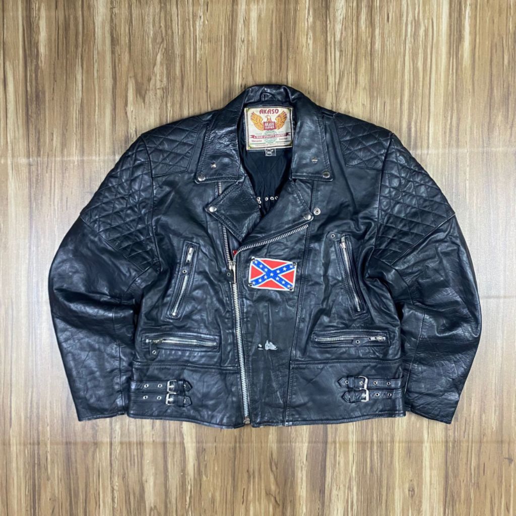 Vtg AKASO LEATHER Biker Jacket X Jaket Kulit Avirex Harley Davidson RBC Vanson Indian Motorcycle Sch