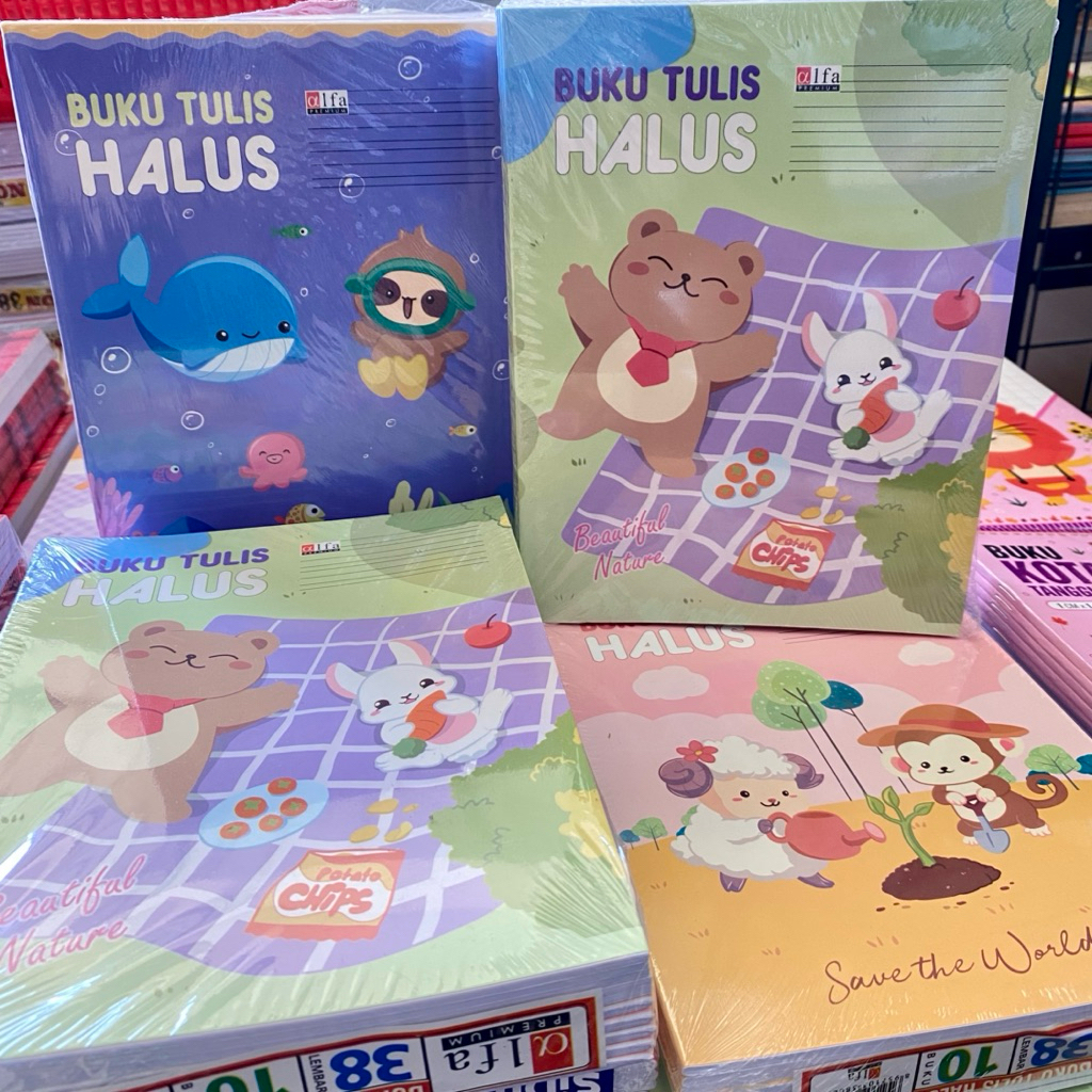 

1PAK BUKU TULIS HALUS ALFA 38L MOTIF LUCU BUKU GARIS TIGA MURAH