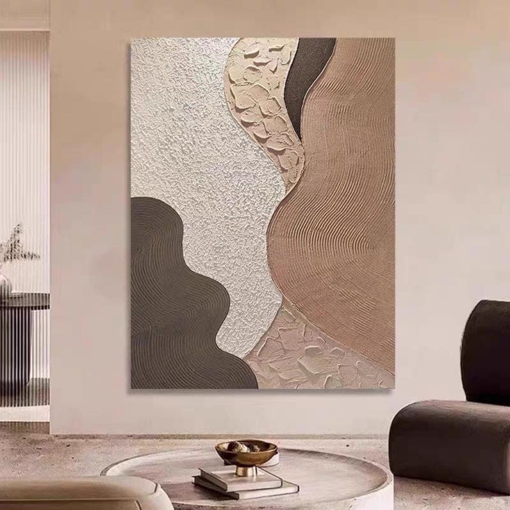 Lukisan Dinding Abstrak Warna Mocca Tekstur | Lukisan Handmade | Lukisan 3D Aesthetic