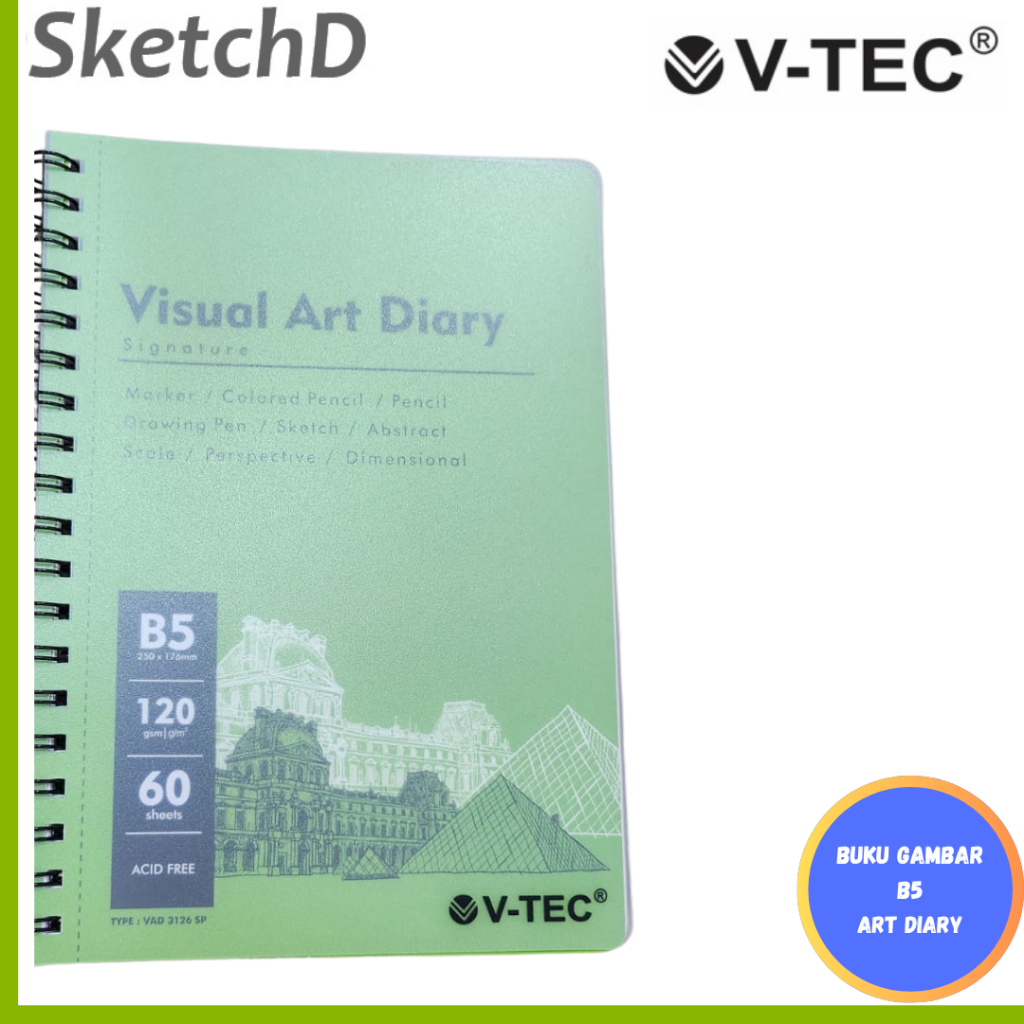 

Buku Gambar Sketsa B5 V-tec Visual Art Diary sketch book 120 gsm 60 lembar bisa disobek ada garis putus putus