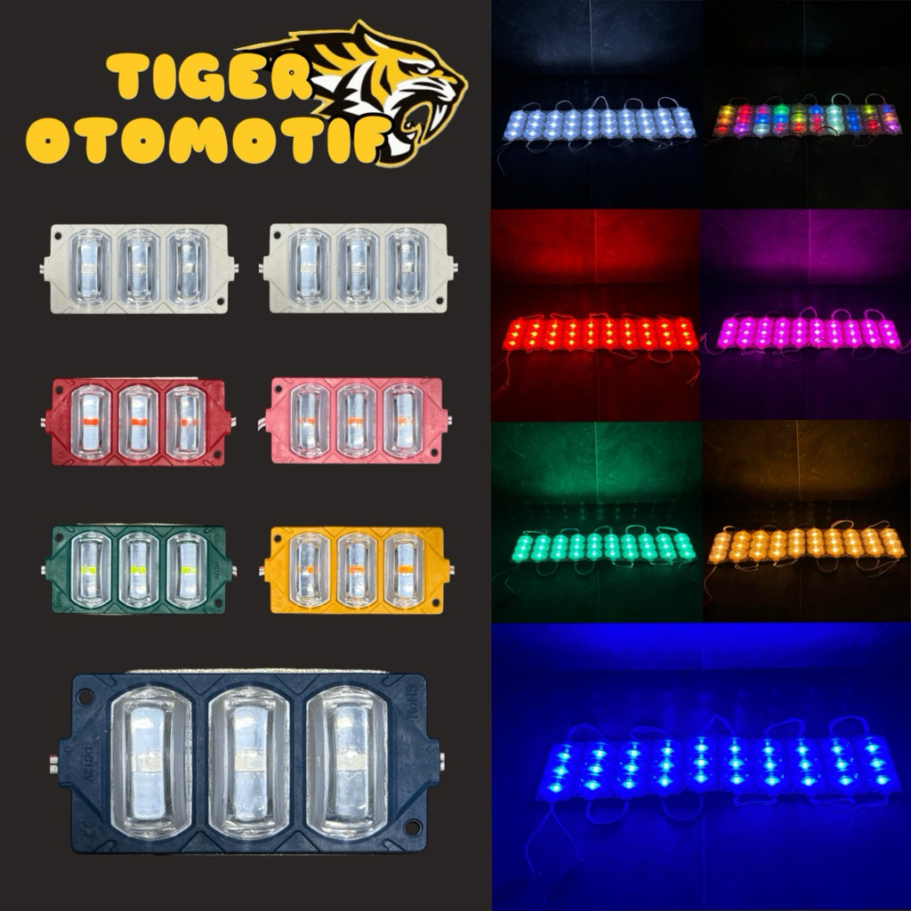 Lampu LED Module 3 Mata Keong / Kristal 12 Volt Waterproof Lampu Kolong LED Motor Mobil Truk Perabot