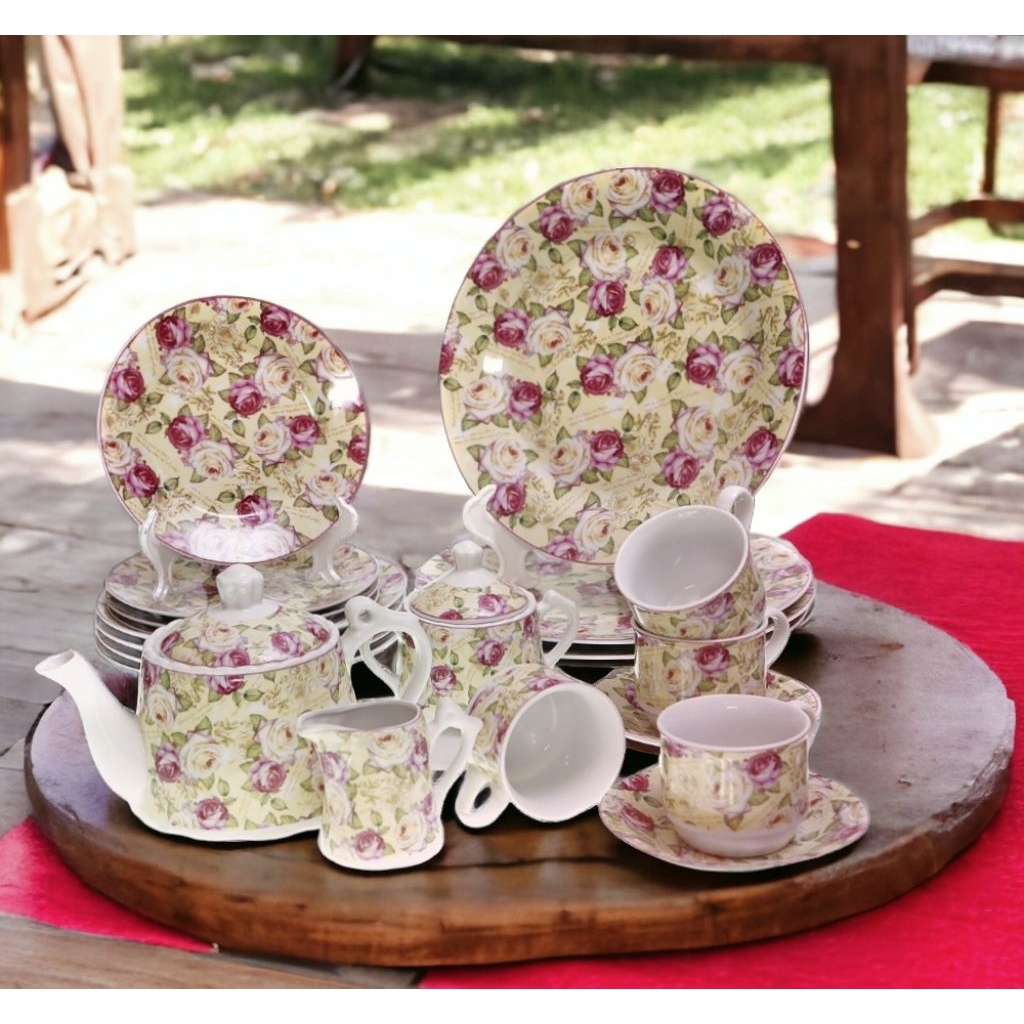 Dinner Set Vicenza D88 Piring Mawar, set perangkat makan VICENZA lengkap terbuat dari porselain, 12 